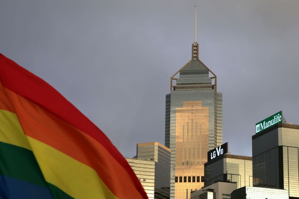 A rainbow flag, a symbol of the LGBT community, flies in Hong Kong on the eve of this year’s gay pride parade. Photo: AFP