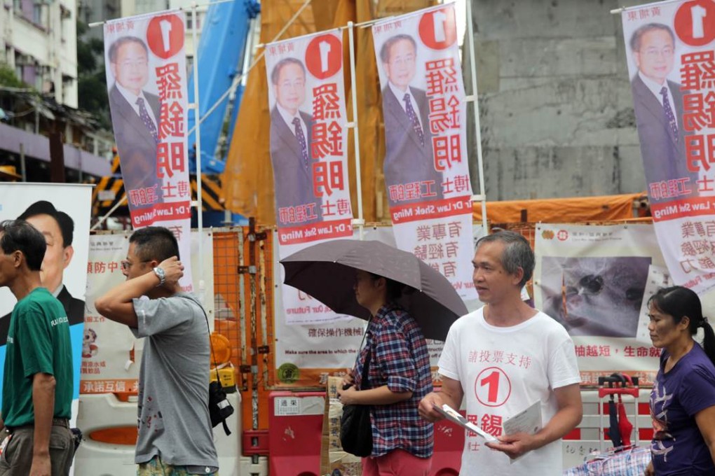 District council campaigns, such as this one in Whampoa in Kowloon, come to a head with Sunday’s polls. Photo: AFP