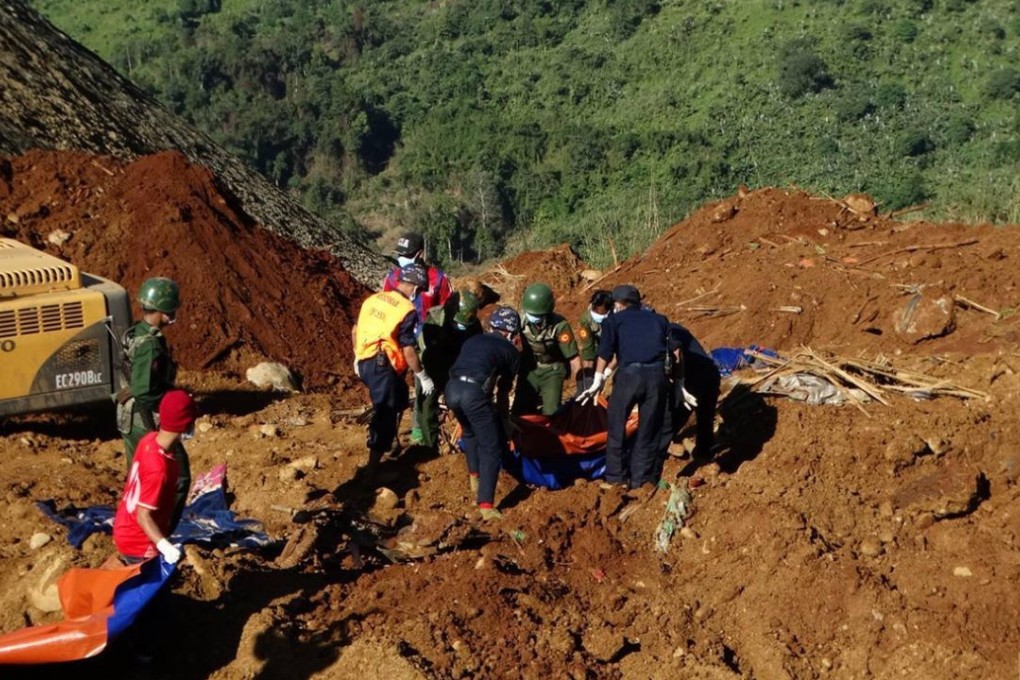 At least 94 bodies have been recovered on Sunday, two days after a giant amount of dump soil from a jade mine collapsed in Myanmar's northernmost Kachin state. Photo: Xinhua