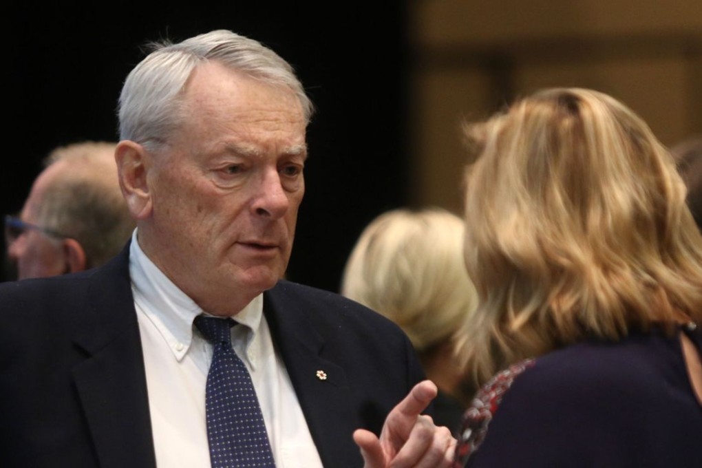 Dick Pound talks to Natalia Zhelanova, advisor to the Minister of Sport of the Russian Federation, during the World Anti-Doping Agency Foundation meeting on November 18, 2015 in Colorado Springs, Colorado. Photo: AFP
