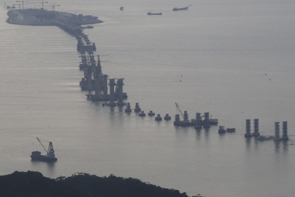 East tunnel islet is seen at the top left of the images with the under construction Hong Kong-Zhuhai-Macau Link as seen from Lantau Island in Hong Kong. Photo: Felix Wong