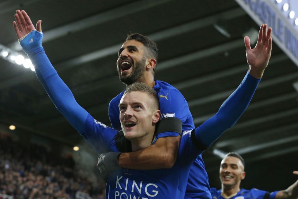 Jamie Vardy celebrates scoring against Newcastle. Photo: AFP