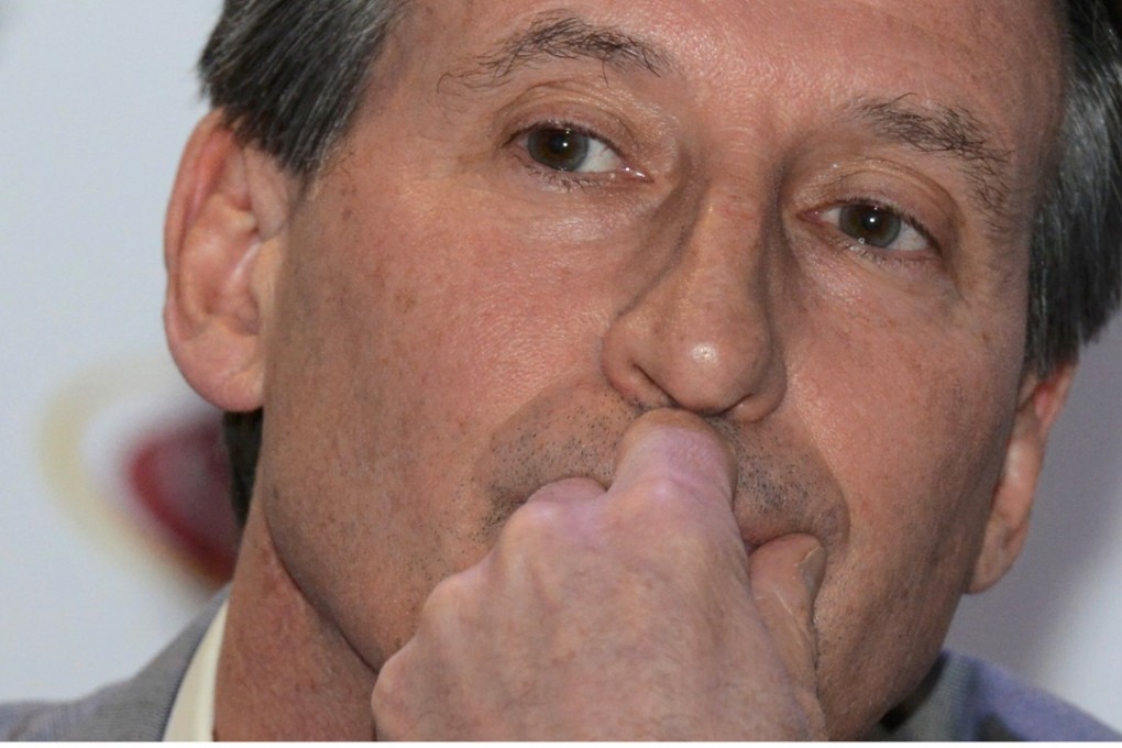 Sebastian Coe, IAAF's President, attends the IAAF press conference in Monaco, November 26, 2015. Coe, who leads the ruling body of world athletics, announced that he is stepping down from his paid ambassadorial role for the sportswear firm Nike, as he faced repeated questions about a potential conflict of interest. REUTERS/Jean-Pierre Amet