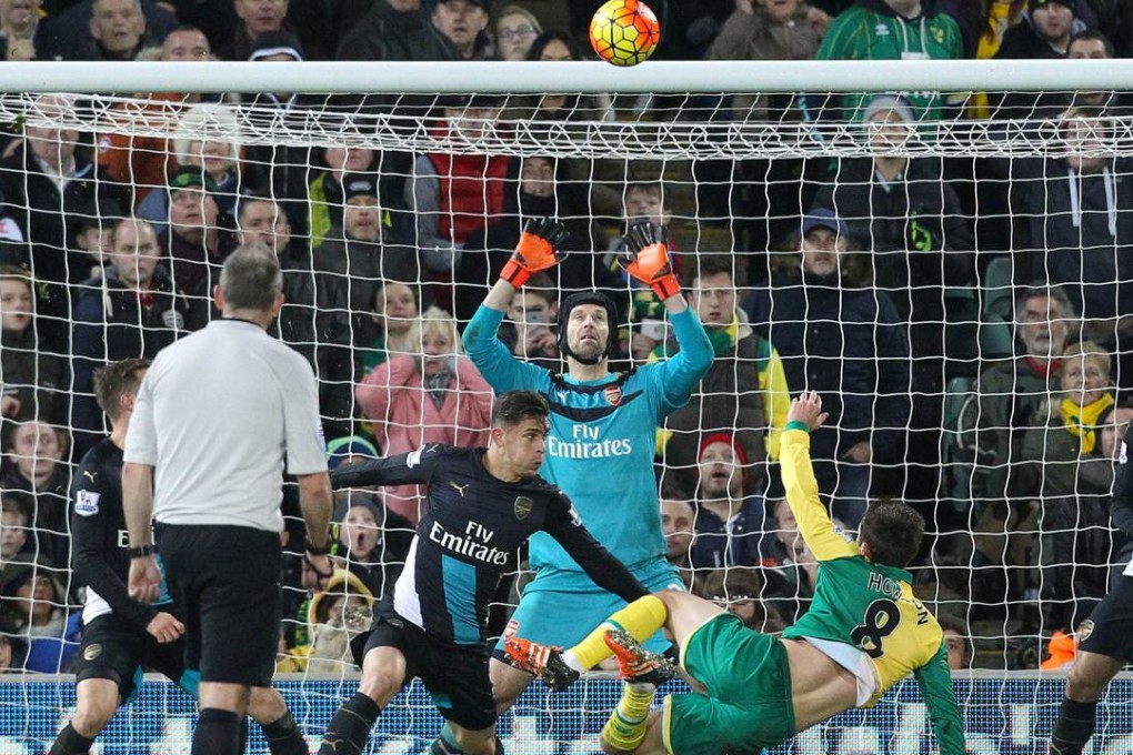 Norwich City midfielder Jonathan Howson shoots over the bar during the 1-1 draw with Arsenal at Carrow Road. Photo: AFP