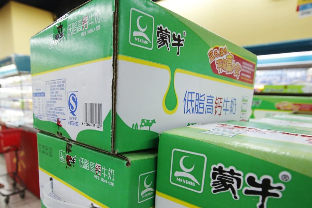 Boxes of milk products are seen at a supermarket in Beijing. Photo: Reuters