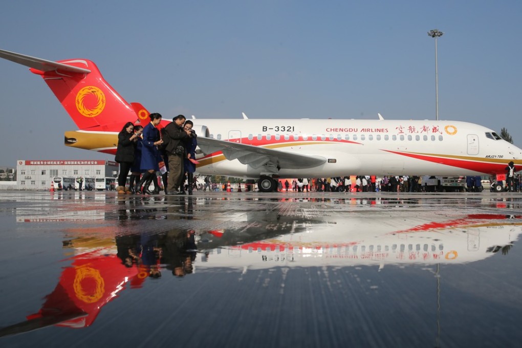 China’s Comac C919 narrowbody jet recently completed its assembly phase and the smaller ARJ21 regional jet (above) entered service last month. Photo: Xinhua