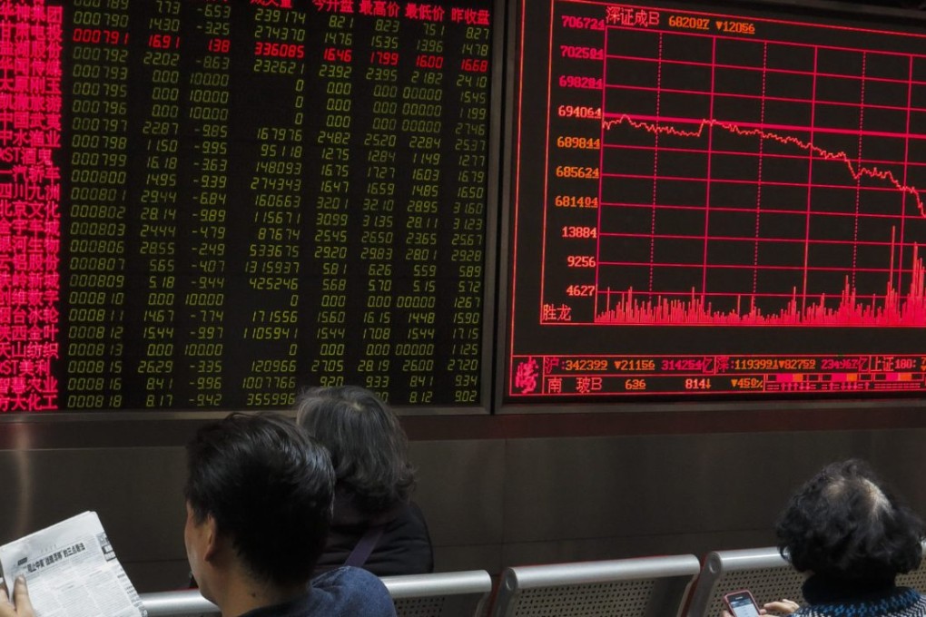 Investors monitor stock market data displayed on an electronic board at a securities brokerage house in Beijing. Photo: EPA