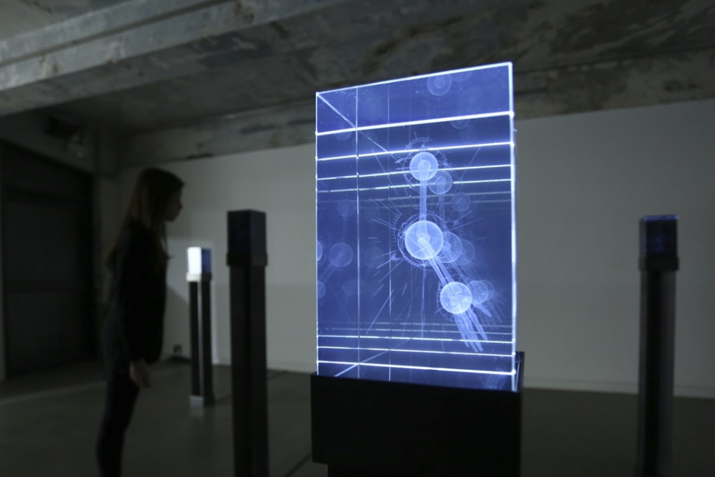 The art piece Inner Vision No. 5 2015 by Otto Li is an optical glass LED with multimedia elements, part of “The Human Body: Measure and Norms” exhibition at Blindspot Gallery in Wong Chuk Hang. Photos: Jonathan Wong