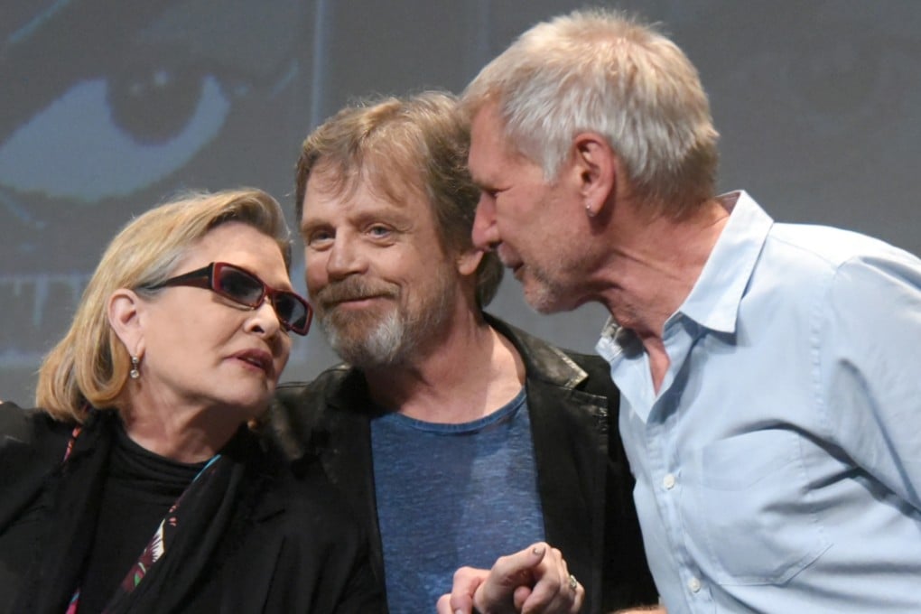 Carrie Fisher, Mark Hamill (centre) and Harrison Ford attended a Star Wars event at the 2015 Comic-Con International fair in San Diego, California. Their careers took different paths after their roles in the early Star Wars films. Photo: AP