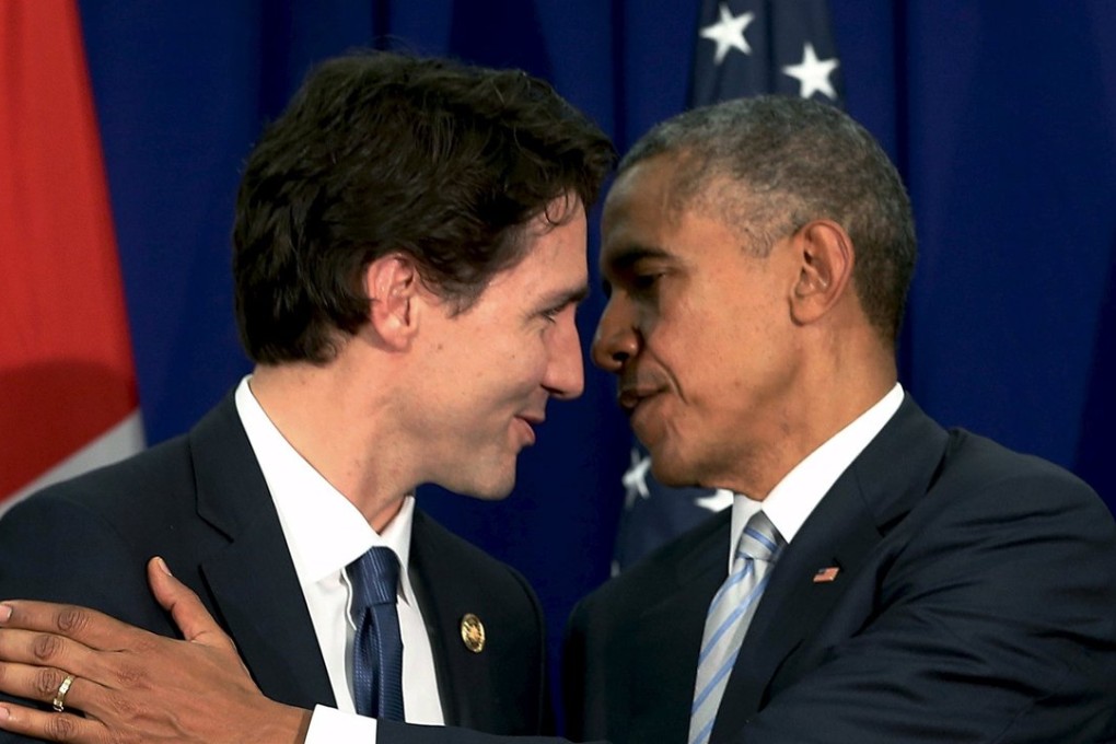 Canada's Prime Minister Justin Trudeau (left) and US President Barack Obama at the Asia-Pacific Economic Cooperation Summit in Manila on November 19. Photo: Reuters
