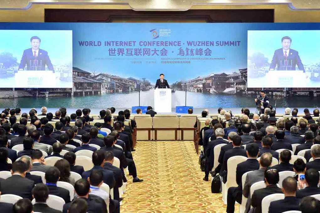 Chinese President Xi Jinping delivers a keynote speech during the opening ceremony of the second World Internet Conference in Wuzhen, Zhejiang province, on Wednesday. Photo: Xinhua