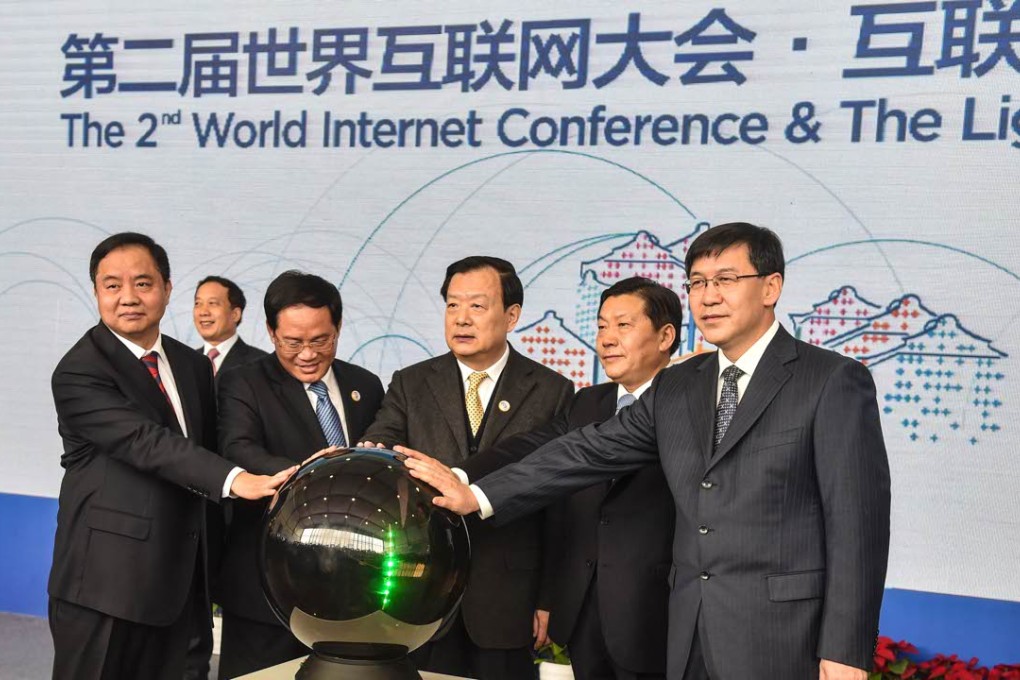 Lu Wei (second from right), minister in charge of the Cyberspace Administration of China, with other officials at the World Internet Conference in Wuzhen, Zhejiang. Photo: Xinhua