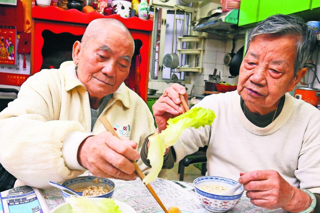 Husband and wife Watt Kwong-ho (left), 85, and Mak Shiu-kuen, 81, both worked until their mid-70s to save up for retirement. Photo: Dickson Lee