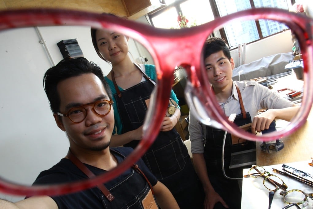 Rif Lau (left) with fellow designers Twiggy Wong and Marco Ngai at their shop in Kwai Fong. Photo: Dickson Lee