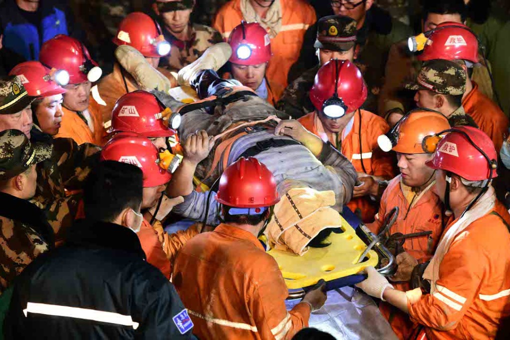 A worker is rescued from the collapsed gypsum mine in Pingyi county, in east China's Shandong province, on December 25. Photo: Xinhua
