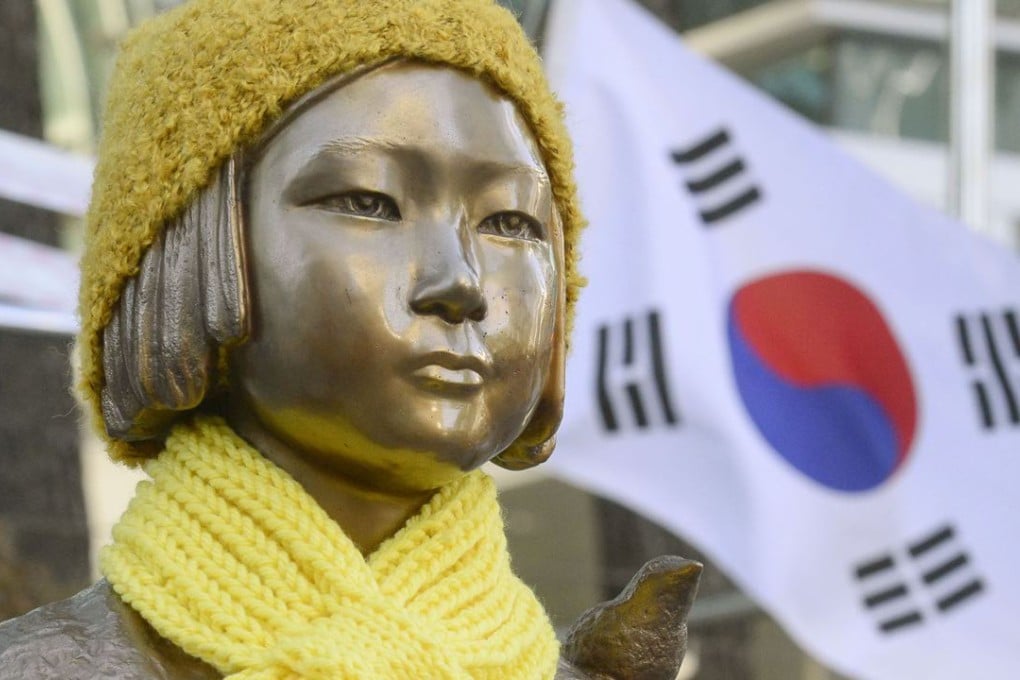 A statue of a girl symbolising "comfort women" in front of the Japanese Embassy in Seoul. Photo: Kyodo