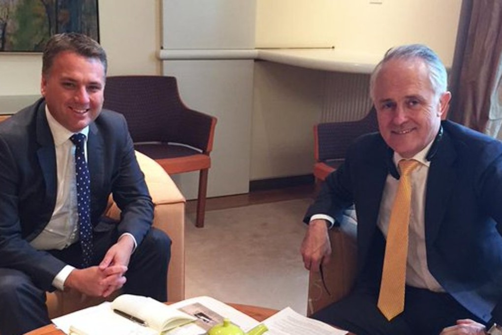Australian Liberal politician Jamie Briggs (left) has quit the ministry of Prime Minister Malcolm Turnbull (right) after an incident with a woman in a Hong Kong bar. Photo: Twitter