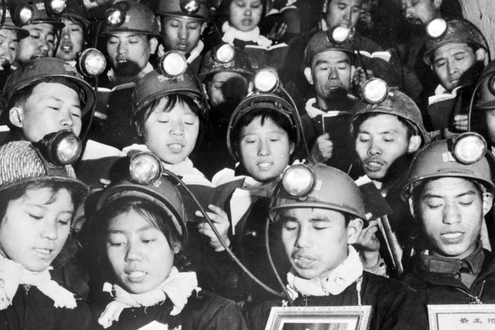 Male and female coal miners recite passages from Mao’s Little Red Book in 1968 during the Cultural Revolution. Photo: AFP