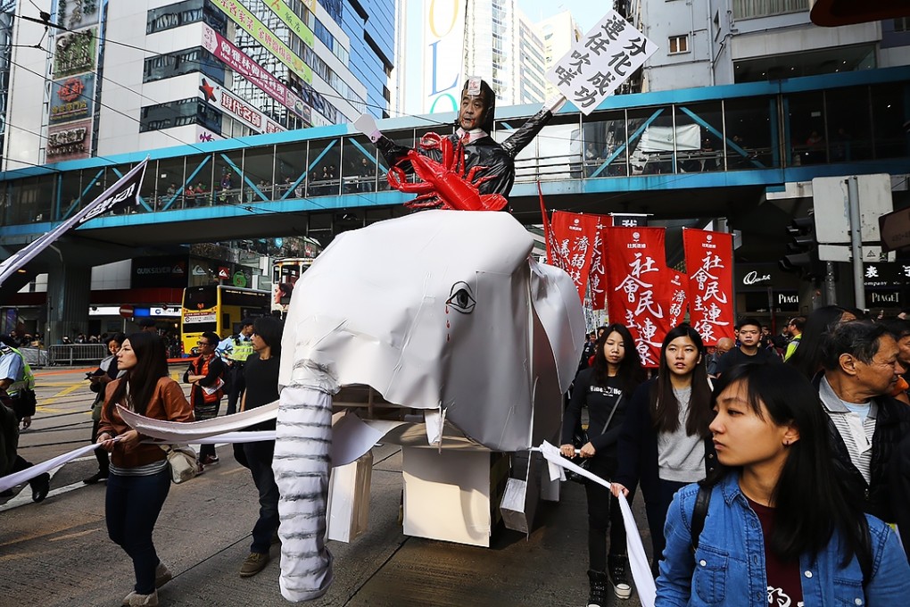 The elephant was intended to symbolise government projects that march organisers deemed wasteful. Photo: Sam Tsang