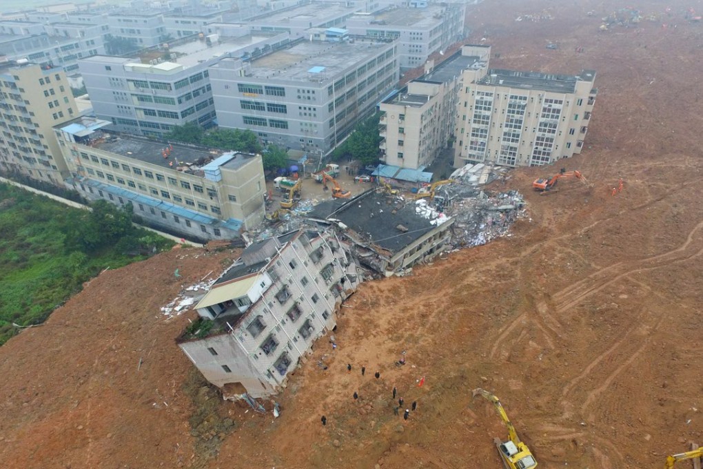 Rescuers work at the landslide site of an industrial park in Shenzhen, Guangdong province. Photo: Xinhua