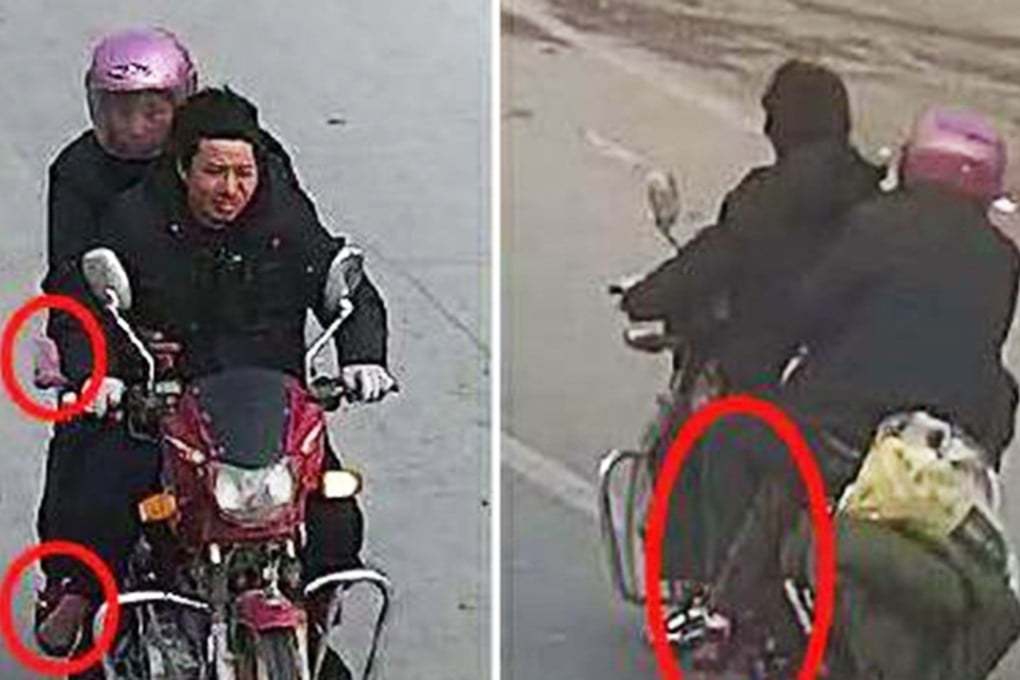 Surveillance footage showed her being ridden away by the men. Photo: SCMP Pictures