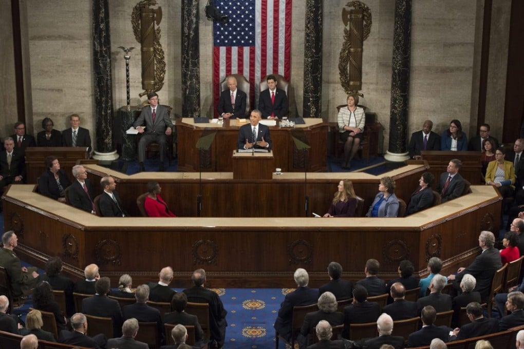 US President Barack Obama delivers his final State of the Union address in the US Capitol on Tuesday. Photo: EPA