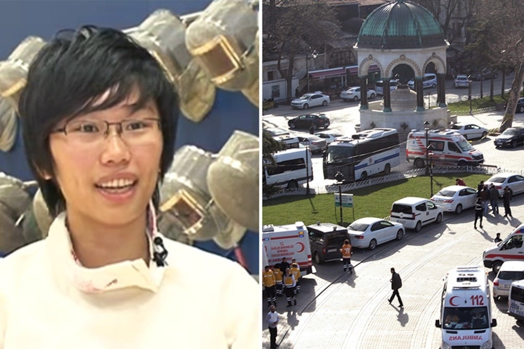 Fencer Au Sin-ying (left) said she immediately squatted and covered her head with her hands when she heard the explosion. Photos: AP, news.gov.hk