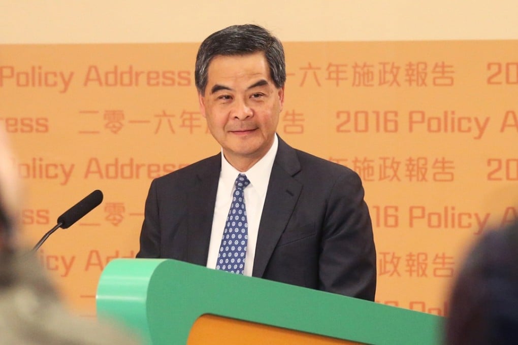 Chief Executive Leung Chun-ying attends phone-in programme at Central Government Office this morning. Photo: K. Y. Cheng
