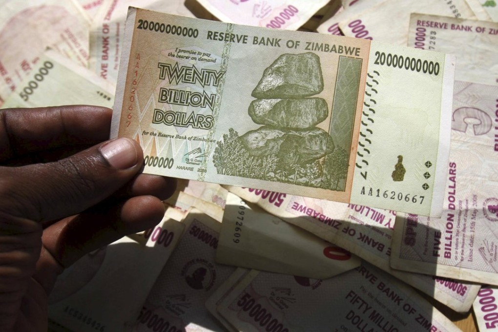 A Zimbabwean 20-billion-dollar bank note. The country abandoned its inflation-ravaged dollar seven years ago. Photo: Reuters