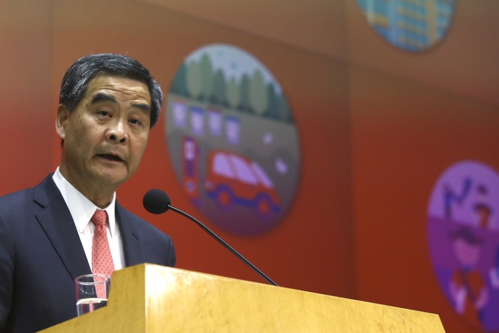 ‘Wooden’ Chief Executive Leung Chun-ying giving his press conference on his 2016 Policy Address at the government headquarters in Tamar on Wednesday. Photo: Sam Tsang