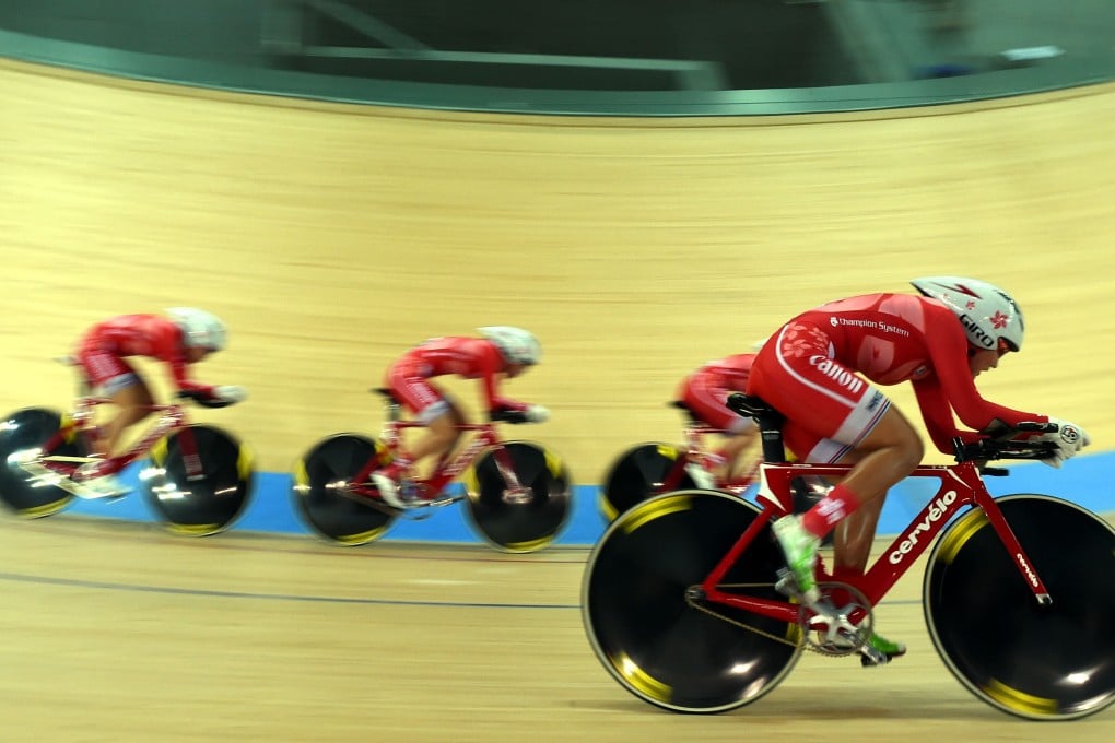 The Hong Kong women's pursuit team on their way to 11th in qualifying in Tseung Kwan O. Photos: Xinhua