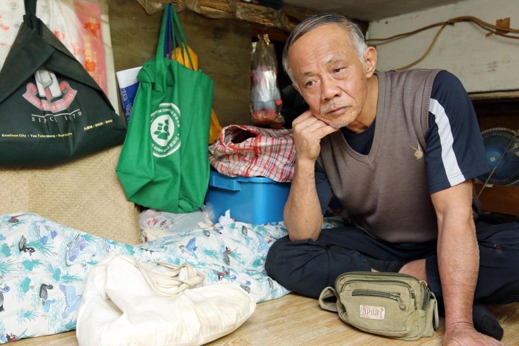 Lam Wai-kau, 66, can’t even enjoy the “luxury” of a subdivided flat and works every day. Photo: Edward Wong