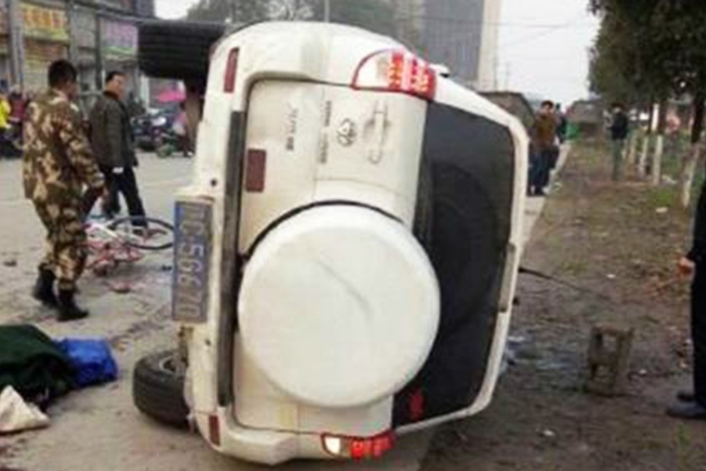 Three people died and 15 others were injured after a high-speed vehicle crashed into a group of people outside a high school in Yichun, in Jiangxi province on Tuesday morning. Photo: China Central Television