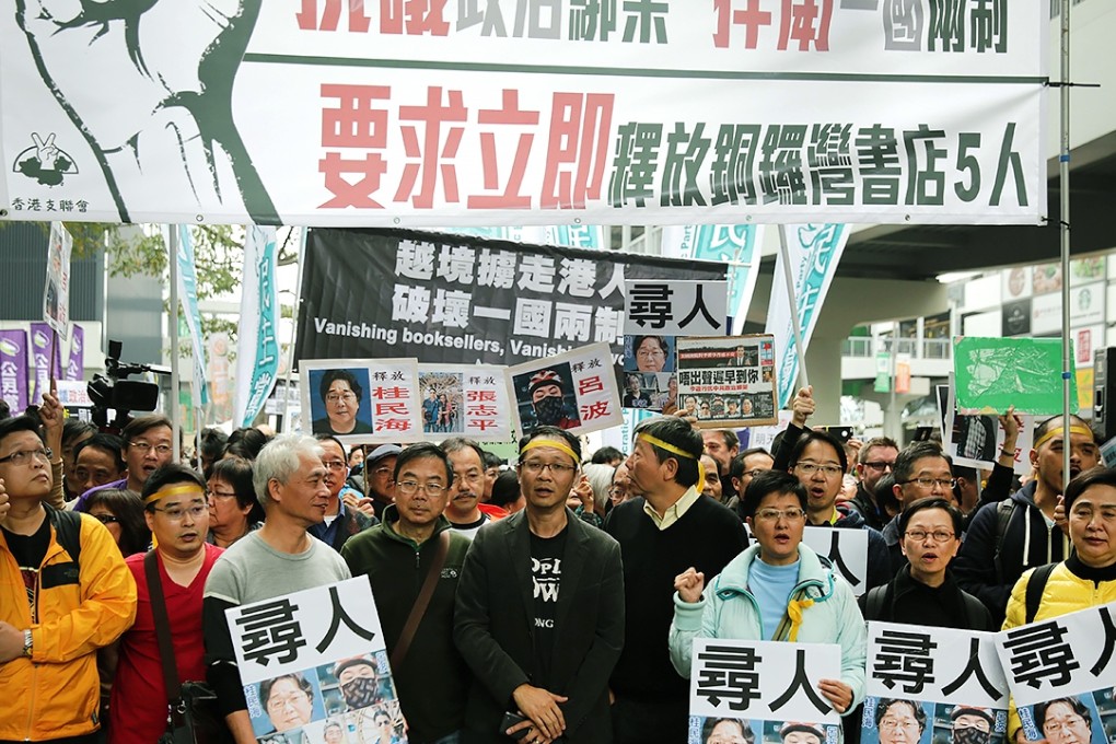 Thousands of protesters take to the streets of Hong Kong to demand answers after the booksellers go missing. Photo: AFP