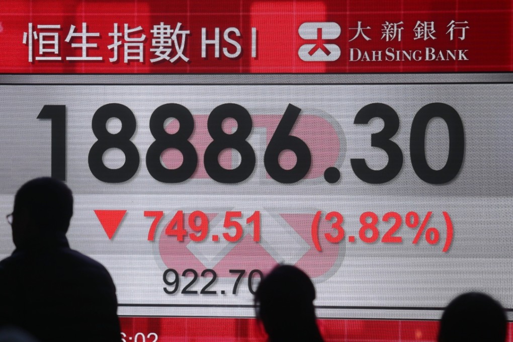 The Hang Seng Index plunged 3.8 per cent, or 749 points, to 18,886 on Wednesday. Photo: Sam Tsang