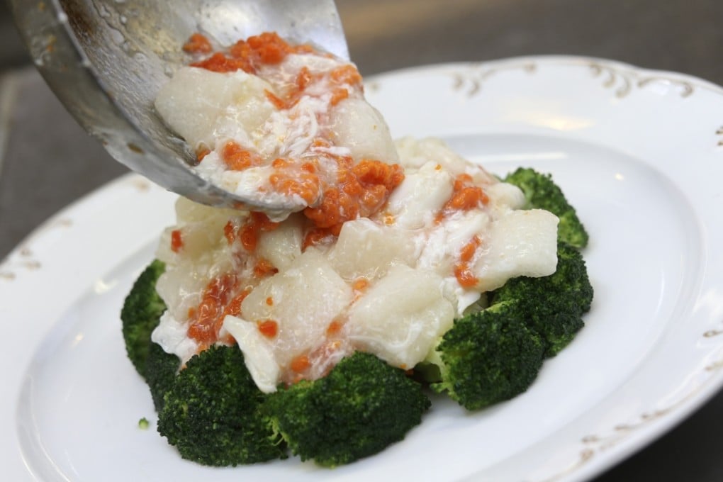 A Chinese New Year dish featuring broccoli, bamboo pith and crab roe. Photo: Dickson Lee