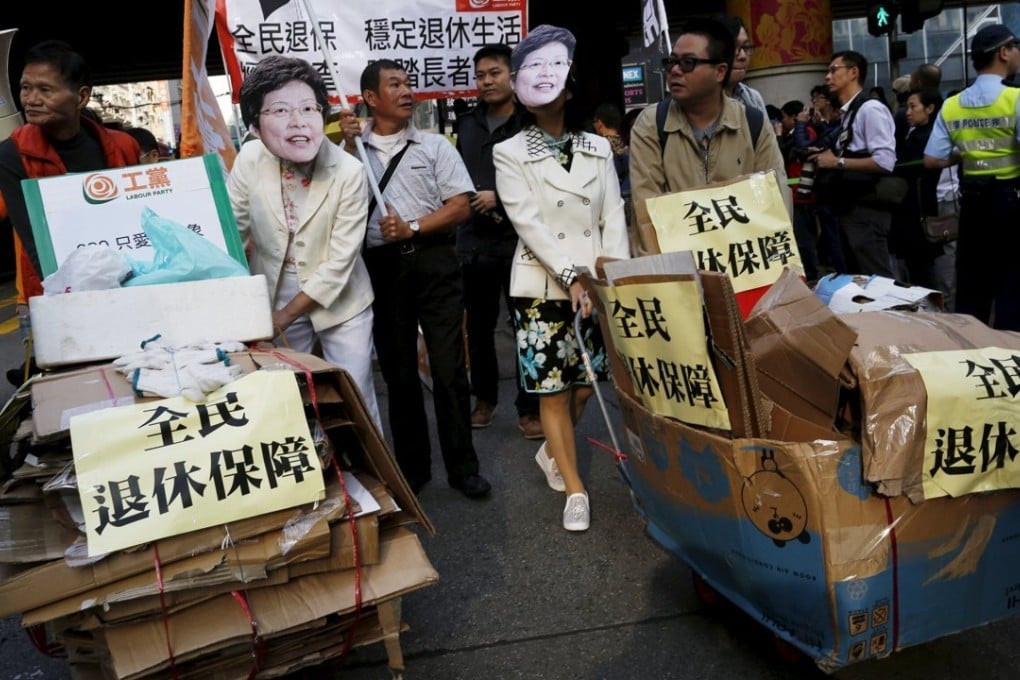 Demonstrators rallied on New Year’s Day to call for the adoption of a universal retirement protection scheme in Hong Kong. Photo: Reuters
