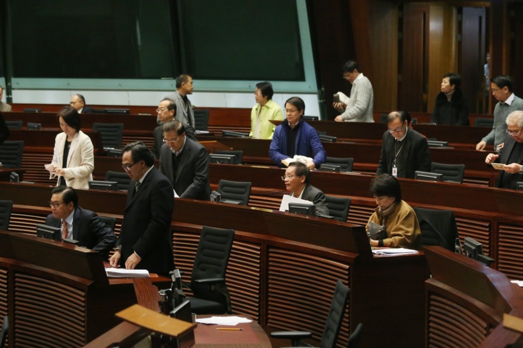 Lawmakers leave the Legco chamber after another adjournment over the copyright bill. Photo: Dickson Lee