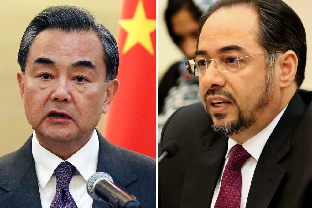 China’s foreign minister Wang Yi, left, and Afghanistan’s foreign minister Salahuddin Rabbani. Photo: EPA