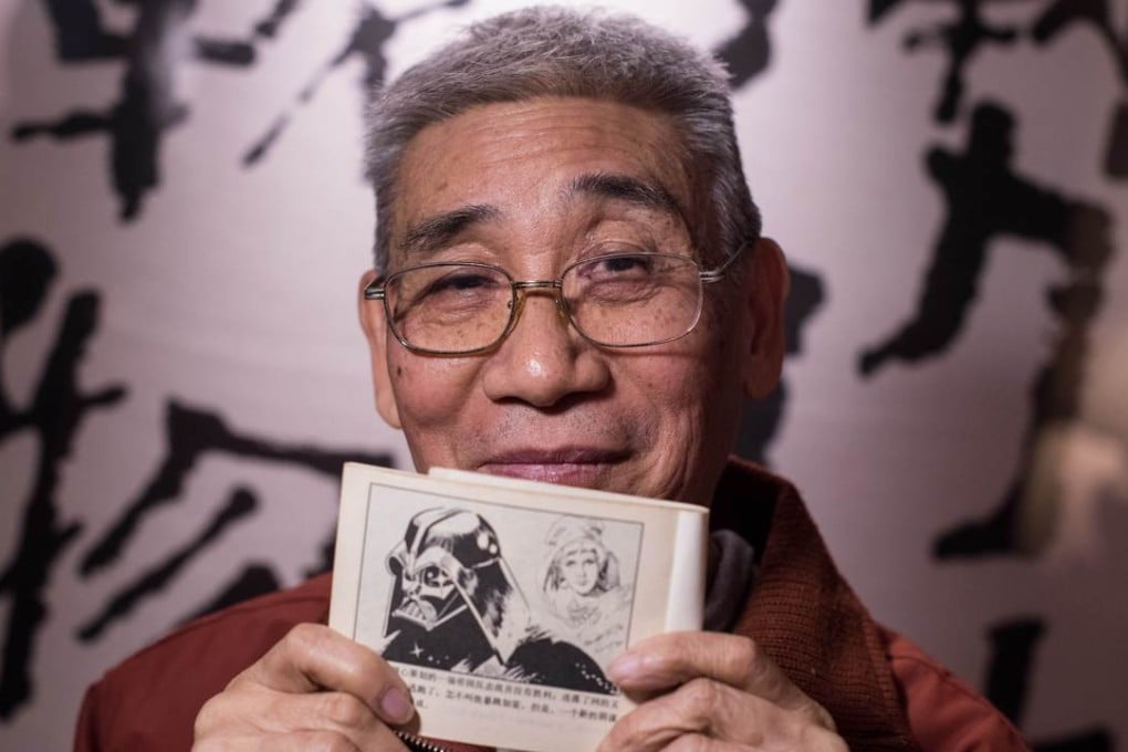 Song Feideng in Guangzhou with his Star Wars comic book, showing a page with a drawing of Darth Vader. Photo: AFP