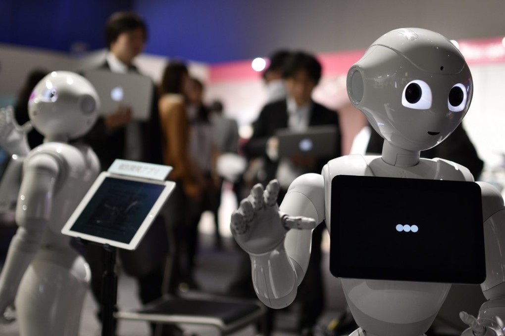 Humanoid robot Pepper is seen on display at Pepper World 2016 in Tokyo on Wednesday. Organised by telecommunications and mobile phone carrier SoftBank, the event displays the robot Pepper in different business applications such as retailing, health care and education. Photo: EPA