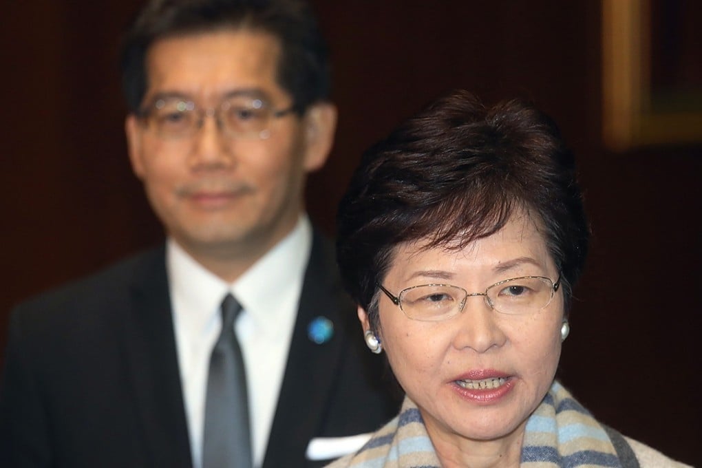 Hong Kong Chief Secretary Carrie Lam Cheng Yuet-Ngor meets Legco president Jasper Tsang Yok-sing to discuss meeting arrangements for the controversial copyright bill at the Legco Complex in Tamar. 27JAN16 SCMP/ David Wong