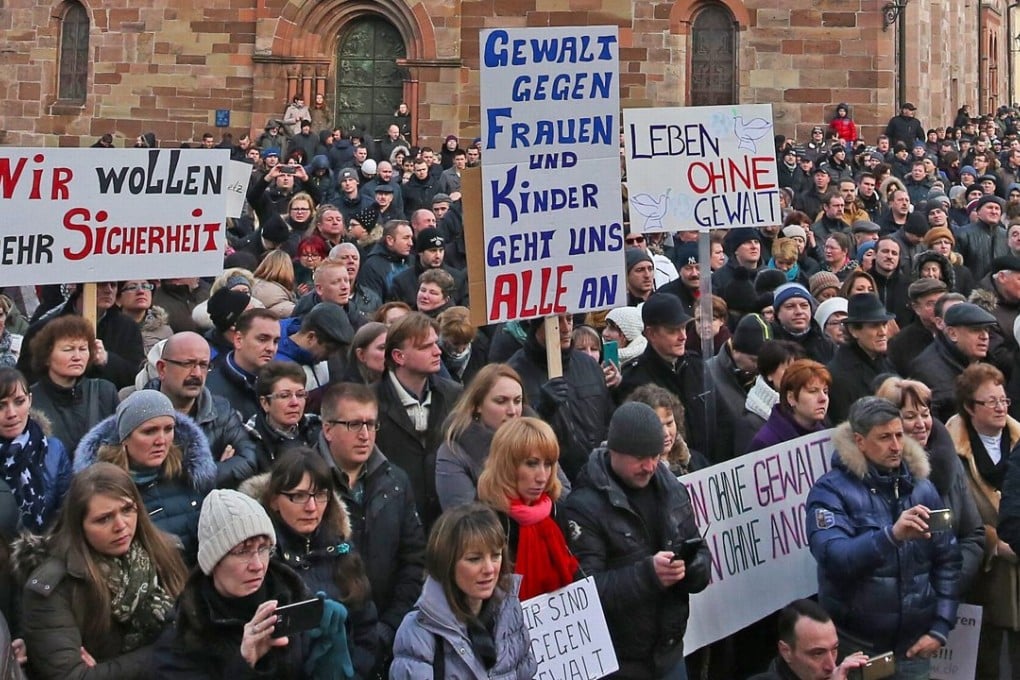Hundreds of “Russlanddeutsche“ - ethnic Germans who had formerly lived in Russia - demonstrate in Villingen-Schwenningen, Germany, on Sunday in response to an alleged sex attack on a 13-year-old girl by a group of migrant men, which the police say did not happen. Photo: EPA