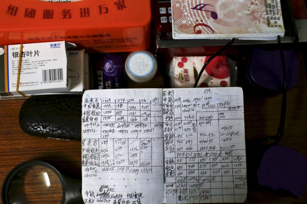 A notebook with stock information written down by Wang Cunchun, 90, is seen on his desk at home in Shanghai, China as China tries to calm jangled nerves of the country’s legion of retail investors after billionaire hedge fund manager George Soros forecast a hard landing for the country’s struggling economy. Photo: Reuters