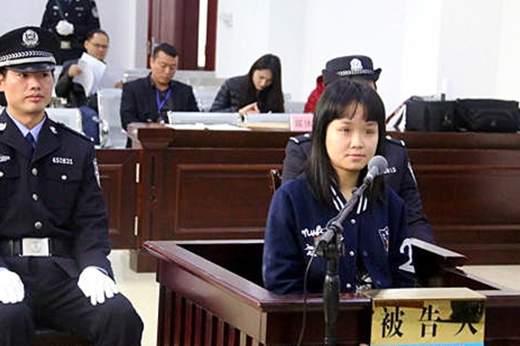 Yang Cailan stands trial at Fangcheng District People’s Court, Fangchenggang city in south China’s Guangxi region.Photo: SCMP Pictures