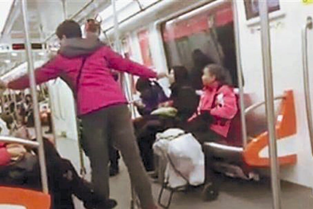 The woman arguing with passengers on the train in Hangzhou. Photo: SCMP Pictures