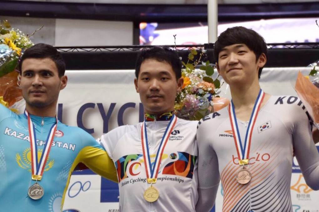 Cheung King-lok of Hong Kong collects his third gold medal at the Asian Championships in the men’s individual pursuit at the Izu velodrome, Japan. Dias Omirzakov of Kazakhstan took silver, while Min Kyeong-ho of South Korea won the bronze. Photo: SCMP Pictures