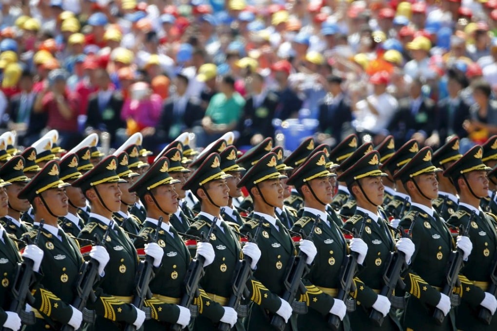 Soldiers of China's People's Liberation Army in a march-by during a military parade. Photo: Reuters