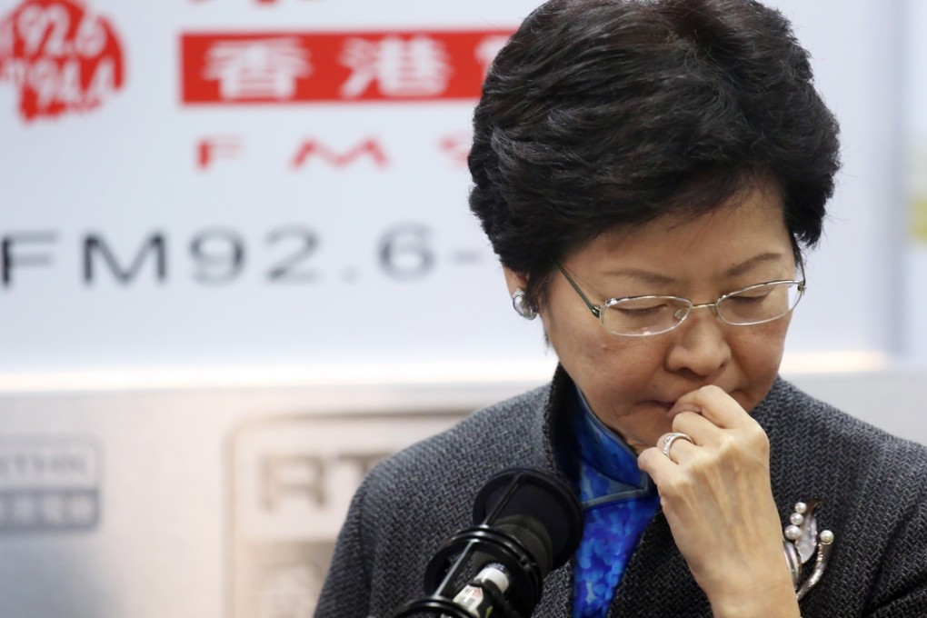 Chief Secretary Carrie Lam attends an RTHK programme. Photo: Nora Tam