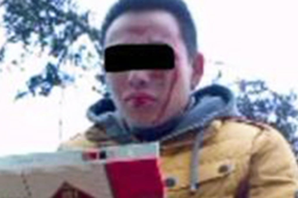A photograph taken from a video of a Chinese ‘kidnap’ victim, which he allegedly filmed himself so that he could obtain a ransom to pay off his debts. Photo: Newssc.org